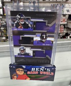 2019 PANINI PLAYBOOK TRIPLE THREATS JERSEYS #13 LAMAR JACKSON/MARK INGRAM II/MARQUISE BROWN /99