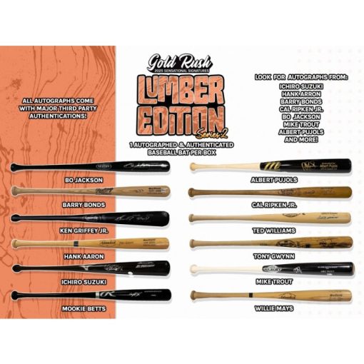 2025 GOLD RUSH SENSATIONAL SIGNATURES LUMBER BASEBALL BAT SERIES 2 BOX