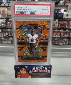 2023 SELECT PRIZM NEON ORANGE PULSAR #7 LAMAR JACKSON /7 PSA 10