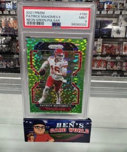 2021 PANINI PRIZM PRIZMS NEON GREEN PULSAR #190 PATRICK MAHOMES II PSA 9